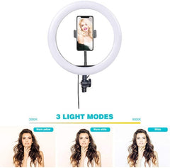 10 Inch LED Ring Light with 3 Level Brightness Dimmable Lighting for Vlogging , You Tube Video , Photo Shoot Live Streaming & Makeup Compatible with All Smart Phones & Cameras