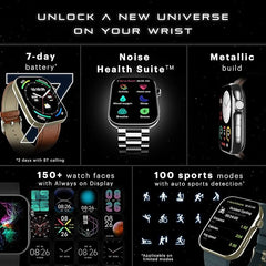 The Ultra 3 Bluetooth Calling Smart Watch (Jet Black: Elite Edition) boasts the largest 1.96" AMOLED display, a premium metallic build, a functional crown, gesture control, and a metallic strap.