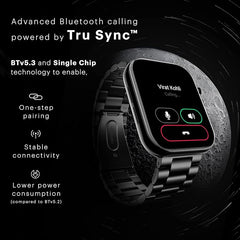 The Ultra 3 Bluetooth Calling Smart Watch (Jet Black: Elite Edition) boasts the largest 1.96" AMOLED display, a premium metallic build, a functional crown, gesture control, and a metallic strap.