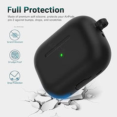 Silicone Soft Case Cover with Keychain for Airpods Pro 2 Case 2022 , AirPods Pro 2nd Generation Cover (Black)