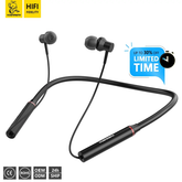 In-ear sport headphones with a wireless magnetic neck strap for music and packaging