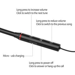 In-ear sport headphones with a wireless magnetic neck strap for music and packaging