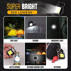 Keychain Light: 500 Lumens Bright 4 Light Modes Rechargeable LED Pocket Emergency Work Light with Magnet Base and Corkscrew for Indoor and Outdoor Use (Yellow-Pack 1)