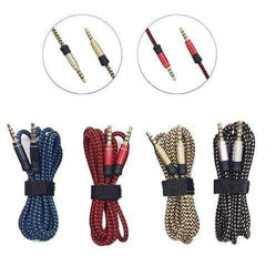 One meter of braided nylon transton aux cable, 3.5 mm male to 3.5 mm male