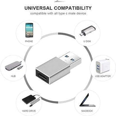 USB 3.0 Male to USB 3.1 Type C Female Connector Converte SB Type C USB 3.1 Type-c Adapter (Silver, Compatible with Mobile)