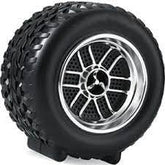Transportable Bluetooth speaker in the shape of a tire, with strong bass and both indoor and outdoor use