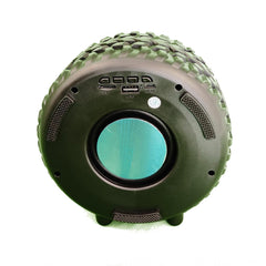 Transportable Bluetooth speaker in the shape of a tire, with strong bass and both indoor and outdoor use