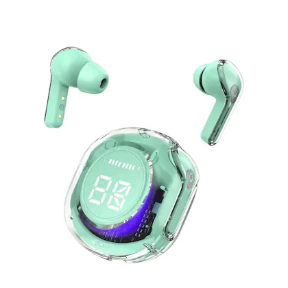 Ultrapods Pro 2 TWS Airpodes with Digital Display, Transparent Design, 30 Hours Playtime with Fast Charging, Bluetooth 5.3v ( Green )