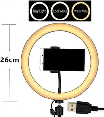Tech Novo - Dimmable 10" LED Ring Light for Live Streaming YouTube Reels and Vlogging with 3 Light Modes, 10 Brightness Levels, a 7-foot tripod stand, and a phone holder