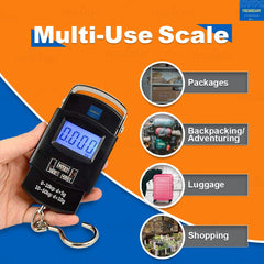 Tech Novo - Heavy-Duty Foldable Hook Weighing Scale with Digital Type and Manual Weight M/C for 10 kg to 50 kg Travel, Kitchen, and Home Use (Black, FDC-990)