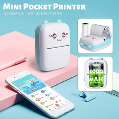 Mini Bluetooth Thermal Printer, Portable Label Printer Inkfree Printer Thermal Printer