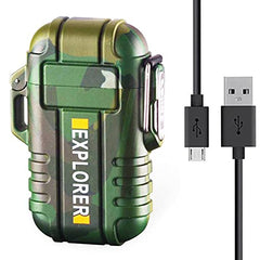 Tech novo - Explorer Military Print Flameless Double ARC Rechargeable Waterproof Pocket Size Lighter (Green)