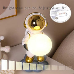 Astrano-Led Table Lamp, Resin Spaceman Lamp Bedside Lamp with USB Port Plug and 3D Printed Lampshade, Brightness can de Adjusted