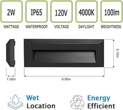 color sync- ZONK Waterproof Rectangular Wall Mount Footlight for Step Stairs and Decking; Landscape Deck Lighting 120V; Black