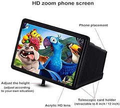 Mobila-Phone case bag: 12 inch, Universal 3D Glass magnifying mobile phone screen; portable video magnifying telescopic phone holder; back cover case (black).