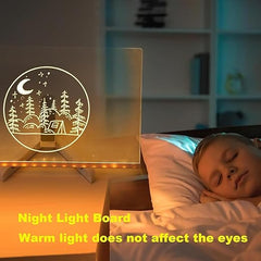 Toui-3D Acrylic Writing Board with Pen & Light, LED Rewritable Acrylic Message board with stand, Dry Erase Board with