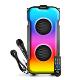 Boom-Mz Fusion Party V3 40W Bluetooth Karaoke Party Speaker with Dual Drivers, RGB Lighting, USB/SD Card/Aux Playback, Auto TWS Function, and Remote Control (Black) with immersive sound and a 3-meter wired microphone