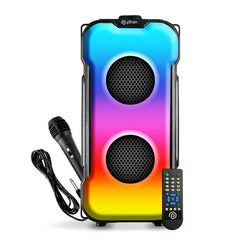 Boom-Mz Fusion Party V3 40W Bluetooth Karaoke Party Speaker with Dual Drivers, RGB Lighting, USB/SD Card/Aux Playback, Auto TWS Function, and Remote Control (Black) with immersive sound and a 3-meter wired microphone