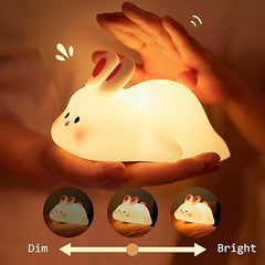 SHOPPOFOBIX Kids Cute Little Bunny Night Light, Touch Silicone Bedside Animal Night Lamp