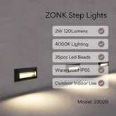 color sync- ZONK Waterproof Rectangular Wall Mount Footlight for Step Stairs and Decking; Landscape Deck Lighting 120V; Black