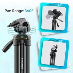 Aluminum Alloy Camera Tripod GoPro 150cm Camera Tripod with 3-Way Head, 3-Sections, 3-Kg Load Capacity, and Gravity Hook