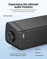 Computer Speakers, Dual-Powered PC Sound Bar with Cord and Battery, Wireless Lighting