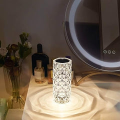 color sync- NIKMAY CREATION Touch Table Lamp Crystal LED Night Light is a romantic lighting fixture for bedrooms. It comes with 16 different rechargeable rose diamond colors.