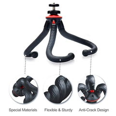 Tech novo - The 12-inch, foldable, extra-thick, and robust Red Black Flexible Ball Head Tripod is perfect for DSLR, action, and smartphone cameras for use in photography, video recording, Tiktok vlogging, and other related applications.