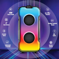 Boom-Mz Fusion Party V3 40W Bluetooth Karaoke Party Speaker with Dual Drivers, RGB Lighting, USB/SD Card/Aux Playback, Auto TWS Function, and Remote Control (Black) with immersive sound and a 3-meter wired microphone
