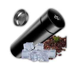 Technonovo - 500ml Matte Black Water Bottle with Intelligent LCD Touch Screen, Double Wall Vacuum Flask, Maintain Temperature for 24 Hours Fitness, Present, Physician, Outside, Stainless Steel Flask, Scratch-Resistant