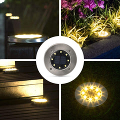 Glow Sync-8 Pack Solar Ground Lights, 8 LED Solar Powered Disk Lights Outdoor Waterproof Garden Landscape Lighting for Yard Deck Lawn Patio Pathway Walkway