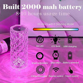 color sync- NIKMAY CREATION Touch Table Lamp Crystal LED Night Light is a romantic lighting fixture for bedrooms. It comes with 16 different rechargeable rose diamond colors.