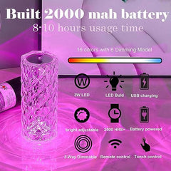 color sync- NIKMAY CREATION Touch Table Lamp Crystal LED Night Light is a romantic lighting fixture for bedrooms. It comes with 16 different rechargeable rose diamond colors.
