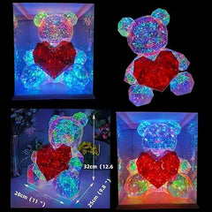 Gifto-Teddy Bear with Heart Holographic Glow Lamp - Unique Magical Valentine Gift Romantic Anniversary Gift for Home Decor (18 Cm)