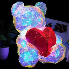 Gifto-Teddy Bear with Heart Holographic Glow Lamp - Unique Magical Valentine Gift Romantic Anniversary Gift for Home Decor (18 Cm)