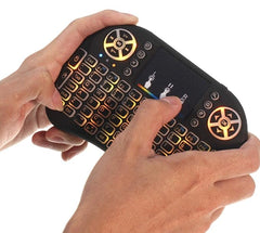 Tech novo - mini wireless 2.4 GHz 7-color backlit- touchpad keyboard with mouse, rechargeable for usage on PCs, Macs, and Android devices (Black)