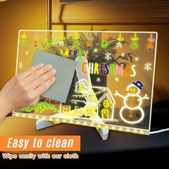 Toui-3D Acrylic Writing Board with Pen & Light, LED Rewritable Acrylic Message board with stand, Dry Erase Board with