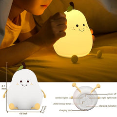Adorable Children's Night Light: Vickes Calming Pear Lamp, Rechargeable, 7 Color Changing, Timer