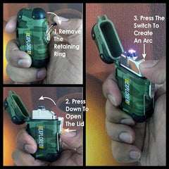 Tech novo - Explorer Military Print Flameless Double ARC Rechargeable Waterproof Pocket Size Lighter (Green)