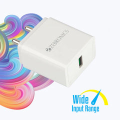 ZEBRONICS - 18W | ADAPTOR WITH TYPE C CABLE - Black | White