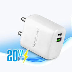 ZEBRONICS - 20W | 3A ADAPTOR WITH USB/TYPE-C PORT