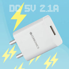 ZEBRONICS - 5V |2.1A ADAPTOR WITH TYPE-C CABLE White