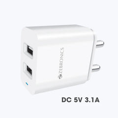 ZEBRONICS - 3.1A | ADAPTOR WITH TYPE C CABLE White