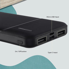 ZEBRONICS POWER BANK - 10000S9 5V | 2A POWERBANK with TYPE C CABLE