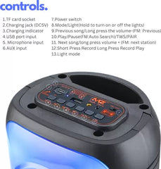 Boom-Mz Fusion Party V3 40W Bluetooth Karaoke Party Speaker with Dual Drivers, RGB Lighting, USB/SD Card/Aux Playback, Auto TWS Function, and Remote Control (Black) with immersive sound and a 3-meter wired microphone