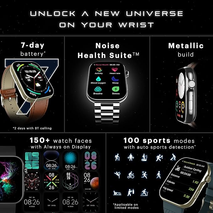 The  Ultra 3 Bluetooth Calling Smart Watch (Jet Black: Elite Edition) boasts the largest 1.96" AMOLED display, a premium metallic build, a functional crown, gesture control, and a metallic strap.