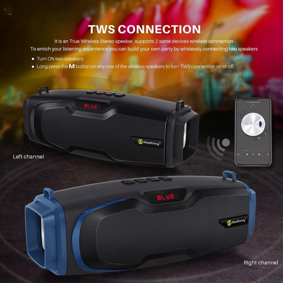 NEW RIXING NR6012M Portable Karaoke Machine with Subwoofer and FM Radio, Wireless Bluetooth Speaker, TF Card, and One Microphone Perfect Present for Outdoor Party Camping Activities - Blue