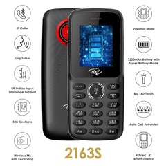 itel it2163s" (black, 4.5cm, 1200mAh, Bluetooth caller, kingtalker,  115x49.5x14.2 mm