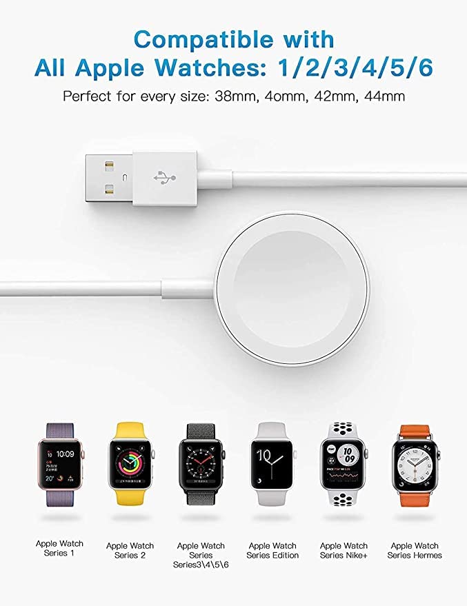 iWatch Series 5/4/3/2/1 Wireless Magnetic Smartwatch Charging Cable 44, 42, 40, and 38 mm (White)