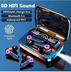 The M19 Wireless Earbuds are a compact, portable sports waterproof stereo in-ear earphone that comes with a large screen dual LED digital display and touch Bluetooth functionality.